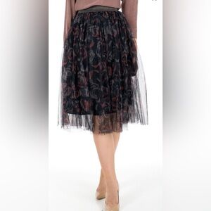 Molly Bracken tulle midi skirt, floral pattern, glittery waistband size Large